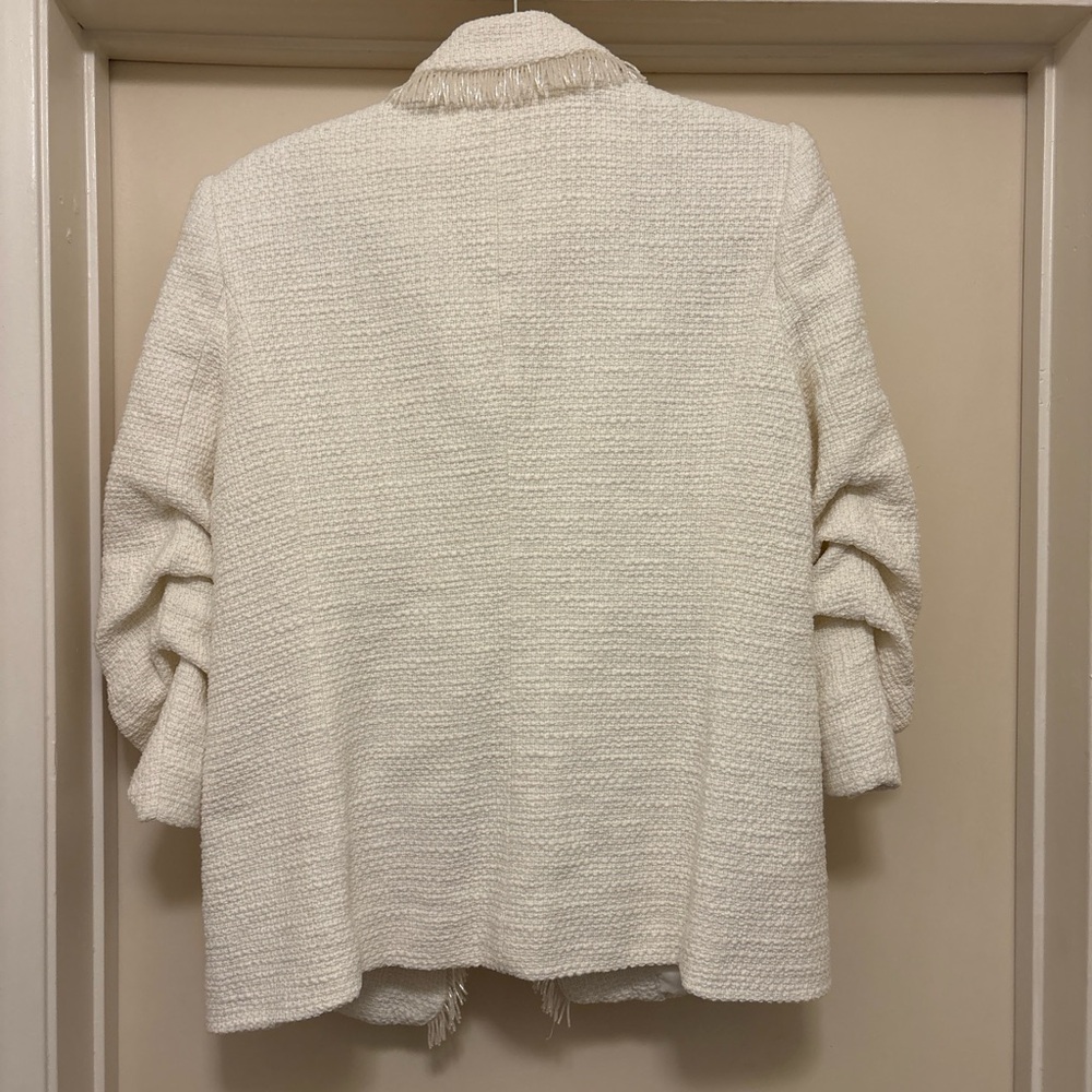 Cinq à Sept White Textured Blazer with Fringe - Picture 3 of 5